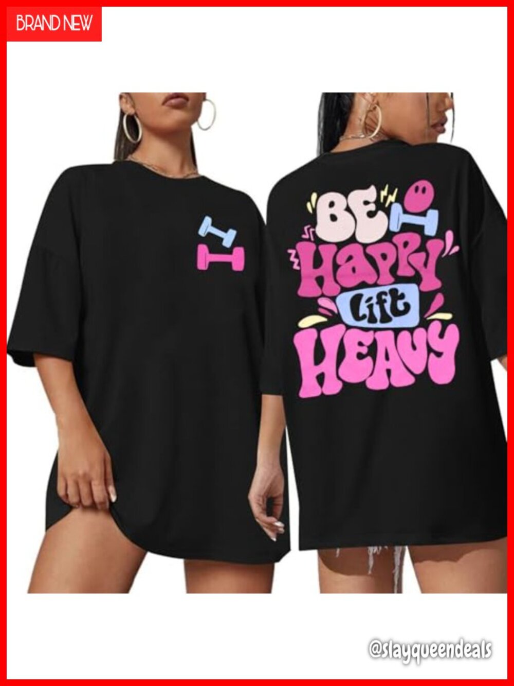 Oversized Gym Graphic T-Shirt Workout Tee Women Lift Heavy